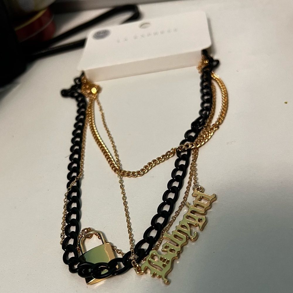 Babygirl gold and black layered necklace